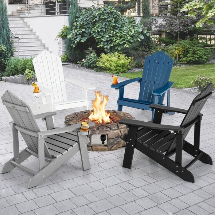Costway Patio HIPS Adirondack Chair with Cup Holder Weather Resistant - Image 2