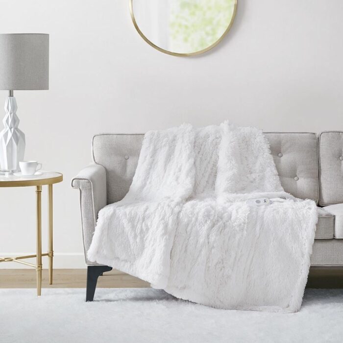 50" x 60" Faux Fur Electric Heated Throw Blanket White