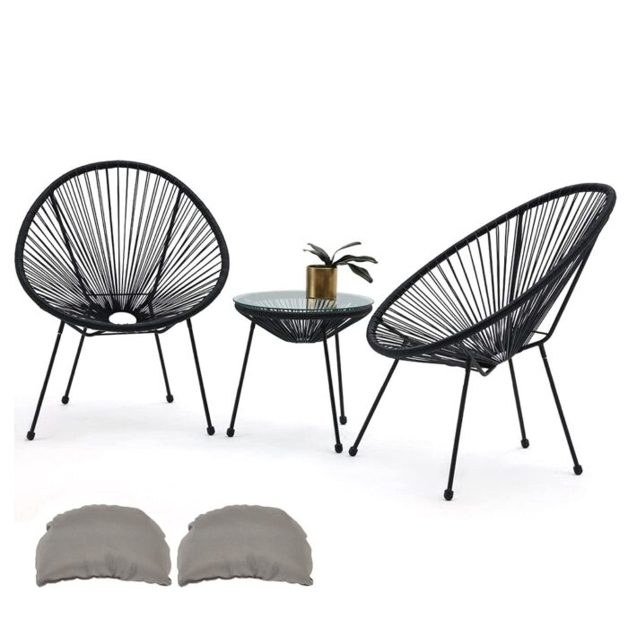 AVAWING 3 PCS Patio Wicker Conversation Bistro Set with Pillow - Image 2