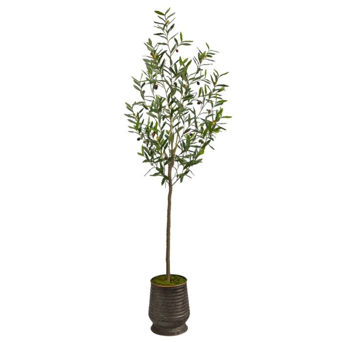 75" Olive Artificial Tree in Ribbed Metal Planter - 12.5"