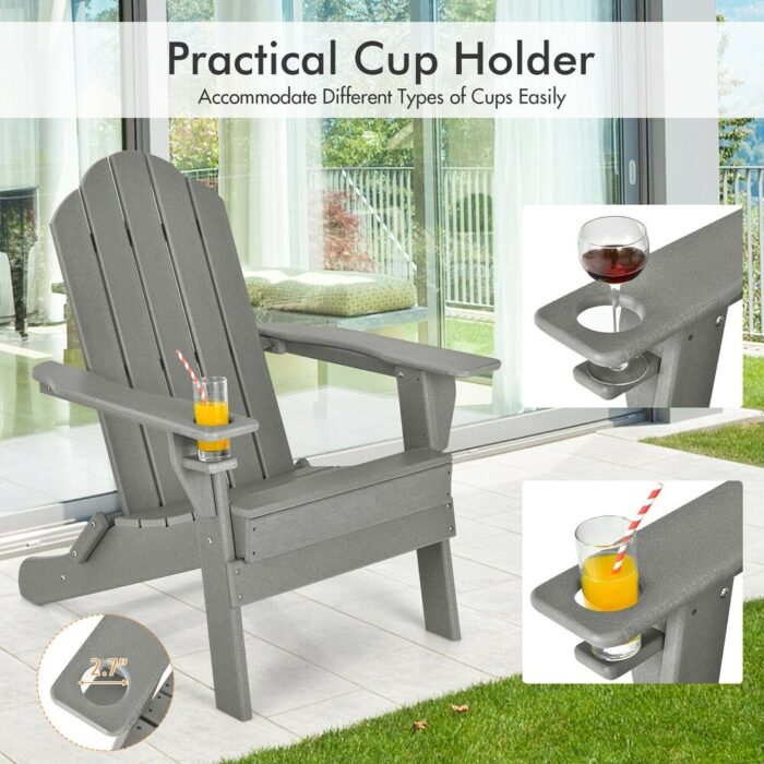 Gymax Patio Folding Adirondack Chair Weather Resistant Cup Holder Yard - Image 2