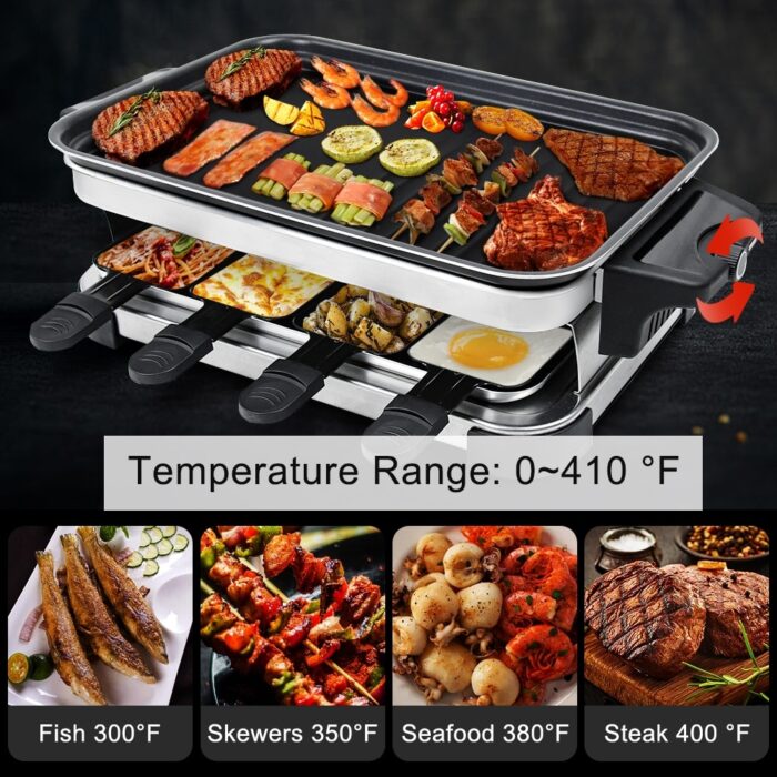 2-tier BBQ Plate with 8 Baking Trays Outdoor Grill Non-Adhesive Baking Tray Smokeless Grill Griddle Station with Side Shelf