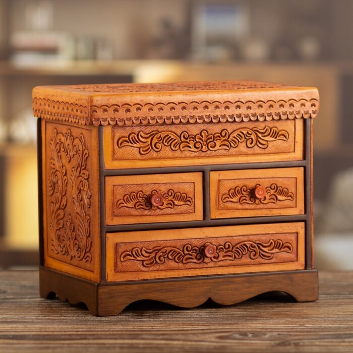 Novica Handmade Baroque Mysteries Wood And Leather Jewelry Box - Image 2