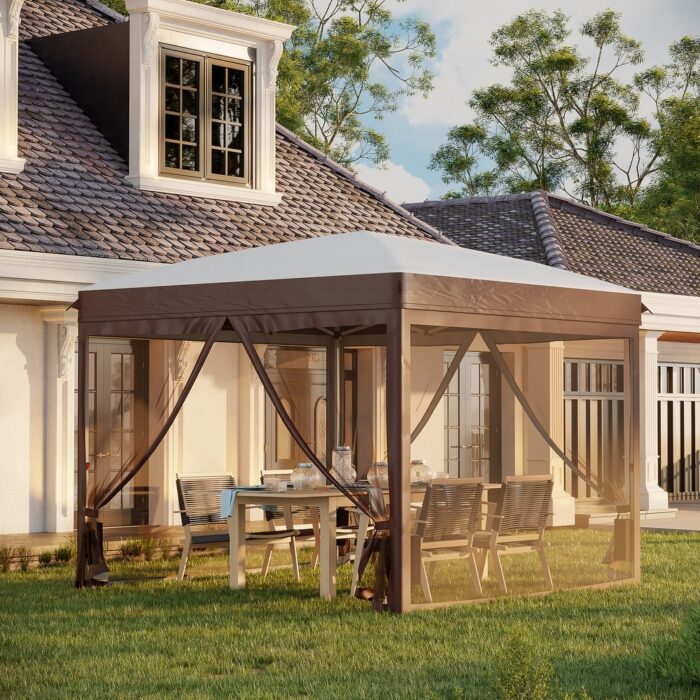 Outsunny 10' x 10' Pop Up Canopy Tent with Netting, Foldable Gazebo Tents for Parties, Height Adjustable