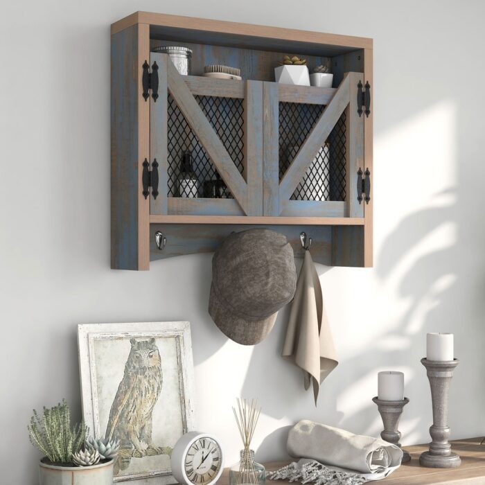 DH BASIC Farmhouse Blue Entryway Wall Organizer with Hooks by Denhour