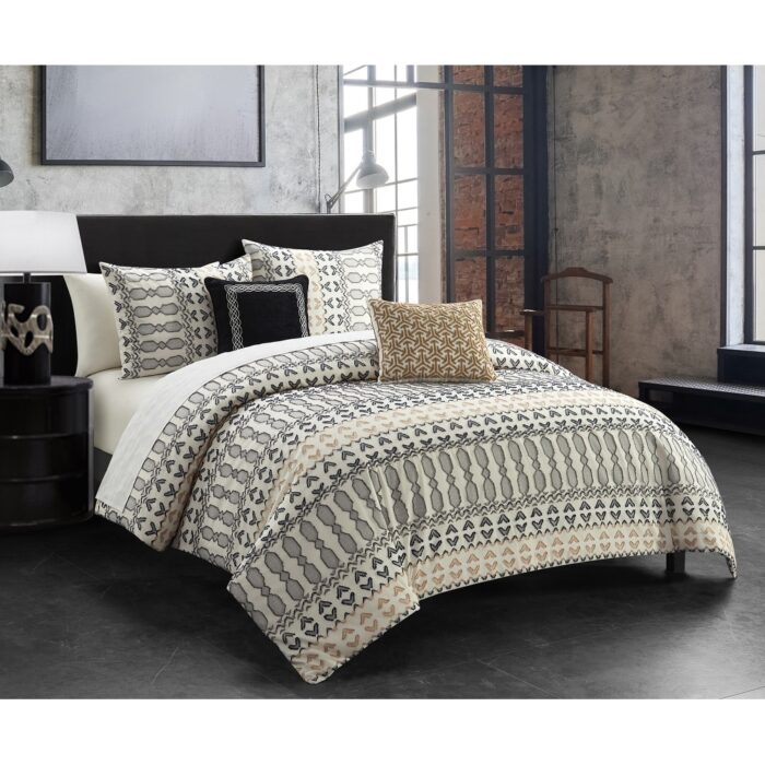 Chic Home Liliana 9 Piece Geometric Striped Pattern Bed In A Bag Comforter Set - Image 2