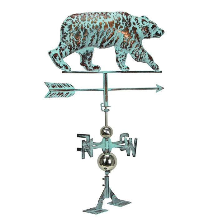 Verdigris Copper Bear Weathervane Roof Mount Garden Decor - 33 X 21 X 13.5 inches