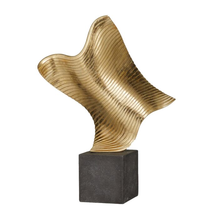 The Novogratz Gold Polystone Wave Abstract Sculpture with Black Base - Image 2