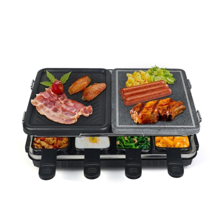 Korean Electric Tabletop Cooker BBQ Dual Raclette Table Grill with Non-Stick Grilling Plate and Cooking Stone 2-in-1 Grill
