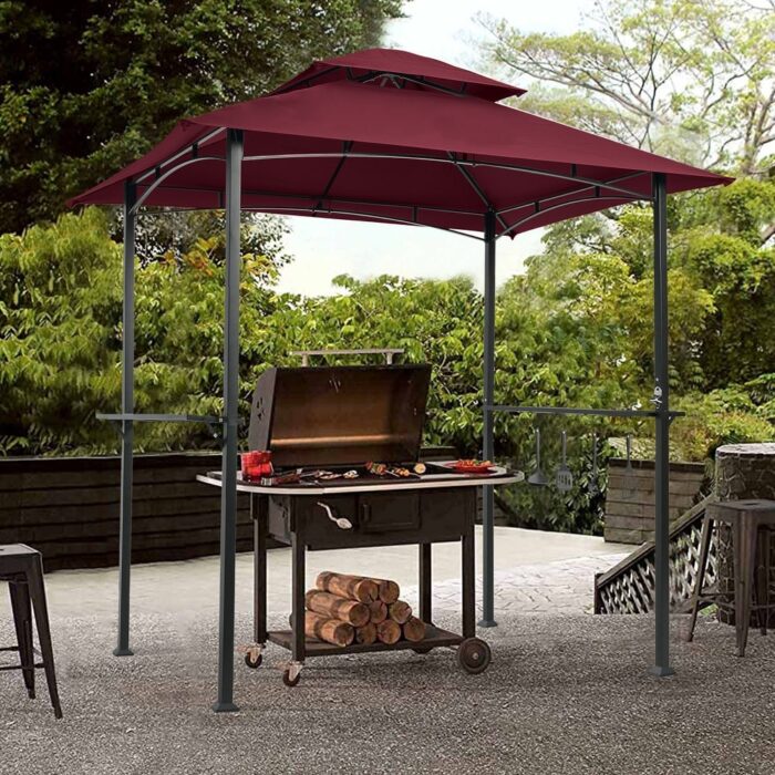 All-Weather 8 x 5 Ft Outdoor BBQ Grill Gazebo, Double Tier Soft Top Canopy Shelter Tent with Steel Frame, Hook & Bar Counters - Image 2