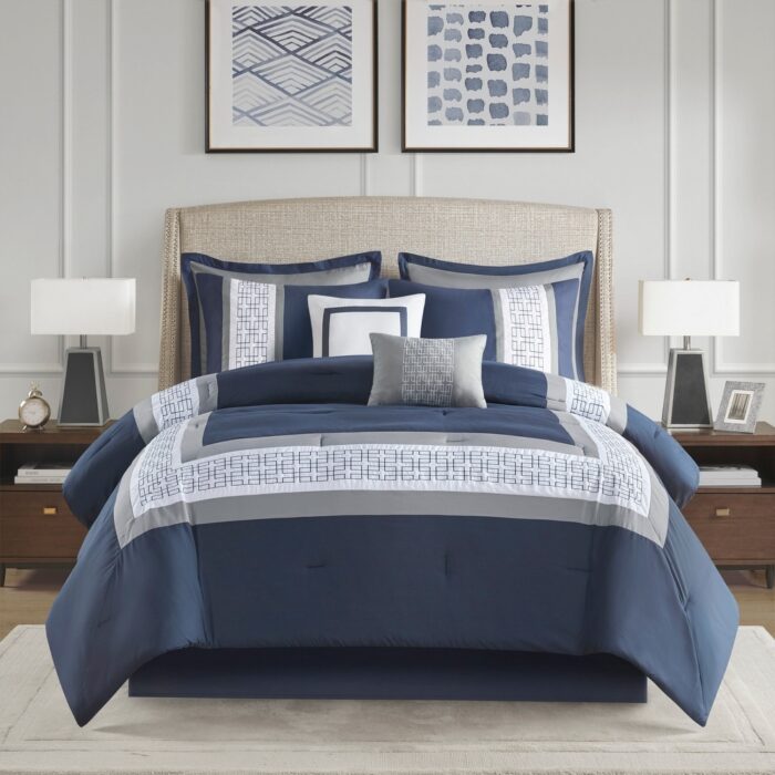 510 Design Kingwood Navy/ White 8 Piece Embroidered Comforter Set