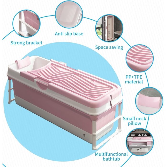 Mixoy Extra Large Adult Portable Bathtub with 2 Side Handles and Waterproof Pillow,Foldable Tub for Ice Bath and Hot Shower - Image 2