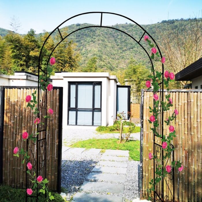 55'' x 94.5'' Black Outdoor Metal Garden Arch Trellis Climbing Plants Support Rose - Image 2