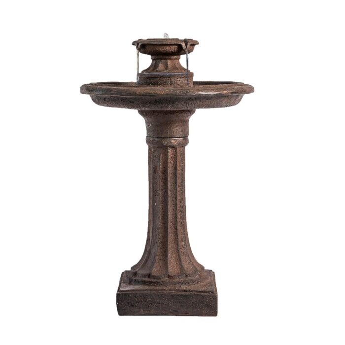 XBrand 28" Bird bath Water Fountain, 1-Tier, Outdoor, Brown Resin, Auto Shut Off Pump for Home Garden Yard Décor