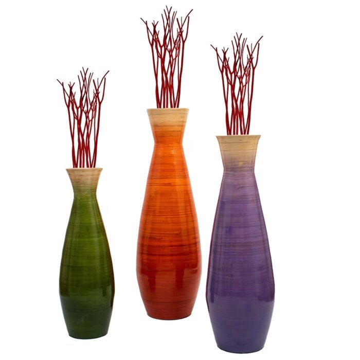 Uniquewise Classic Bamboo Floor Vase Handmade, For Dining, Living Room, Entryway, Fill Up With Dried Branches Or Flowers