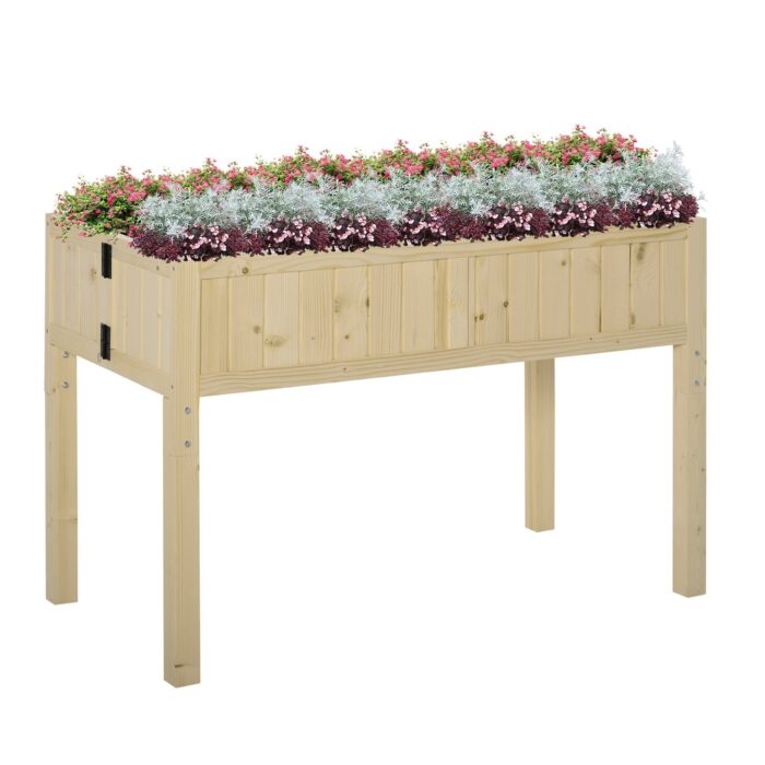 Outsunny Elevated Wood Foldable Raised Garden Bed with Drainage Hole, Outdoor Workstation with Legs, Space Saving Design - Image 2