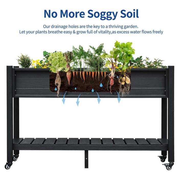 Moasis 2-Tier Outdoor Raised Garden Bed Planter Box Wood Mobile Elevated Stand With Lockable Wheel and Legs - Image 2