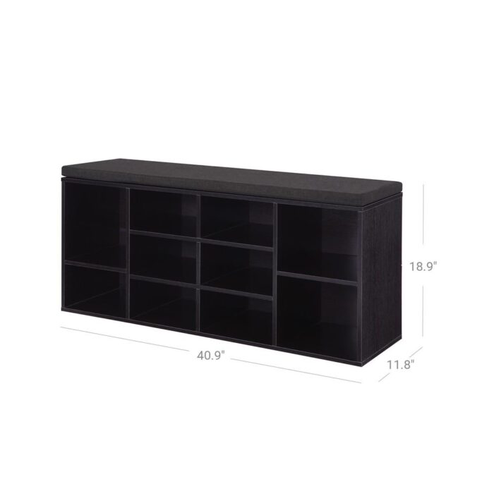 Cubbie Shoe Cabinet Storage Bench with Cushion, Adjustable Shelves, Holds up to 440lb, Ebony - 40.9"L x 11.8"W x 18.9"H - Image 2