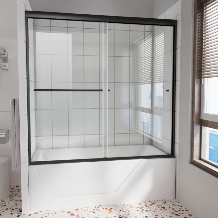 Semi-Frameless Double-sliding Shower Door with Clear Glass - 60 in.Wx58 in.H - Image 2