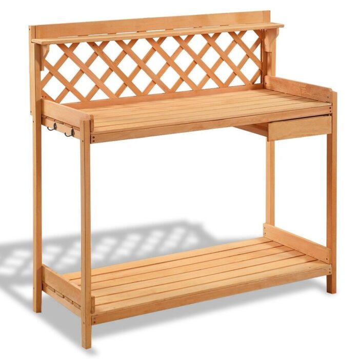 Outdoor Home Garden Wooden Potting Bench with Storage Drawer - 45 1/4" x 20" x 45" (L x W x H) - Image 2