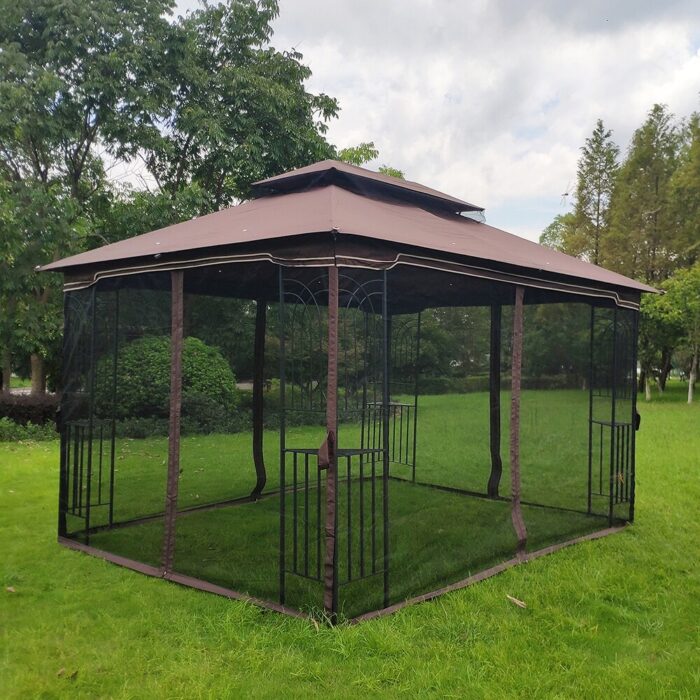 13x10 Outdoor Patio Gazebo Canopy with Double Roof and Mosquito Net - Image 2