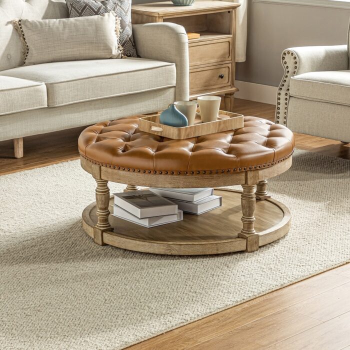 Dulcie Traditional Cocktail Ottoman with Solid Wood Legs by HULALA HOME