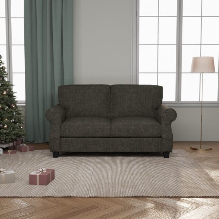 Rolled Arms Loveseat Sofa for Living Room, Deep Seat Lounge Loveseat Couch with Thick Cushion, Recliner Loveseat, Dark Gray