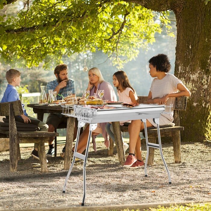 Portable Folding Charcoal BBQ Grill Stainless Steel Camp Picnic Cooker - Image 2