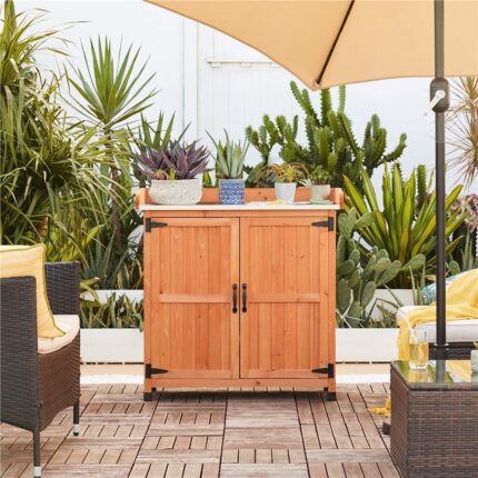 Yaheetech Garden Potting Bench Table Wooden Storage Cabinet - N/A - Image 2