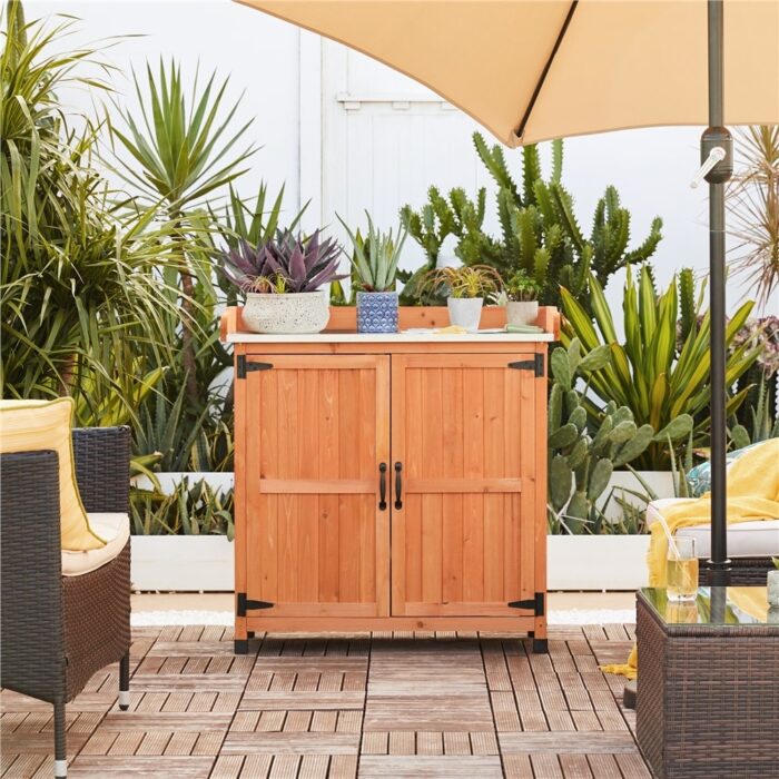 Yaheetech Garden Potting Bench Table Wooden Storage Cabinet - N/A - Image 2