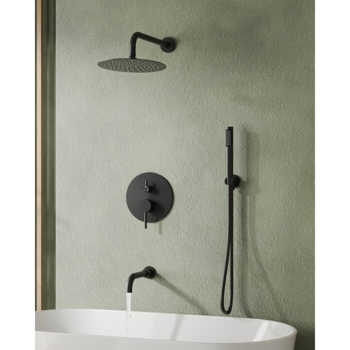 3-Spray Tub and Shower Faucet with 10" Wall Mounted Rainfall Shower System & Hand Shower