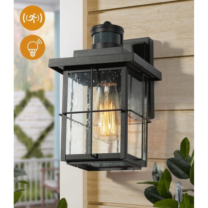 Bern Dusk to Dawn 2-Pack Black Motion Sensor Outdoor Wall Lantern Exterior Sconce Light - L 7.1"* W 7.7"* H 10.6"