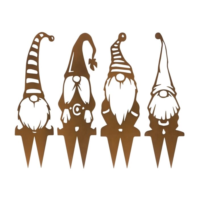 Metal Gnome Garden Stake (Set of 4), Rust