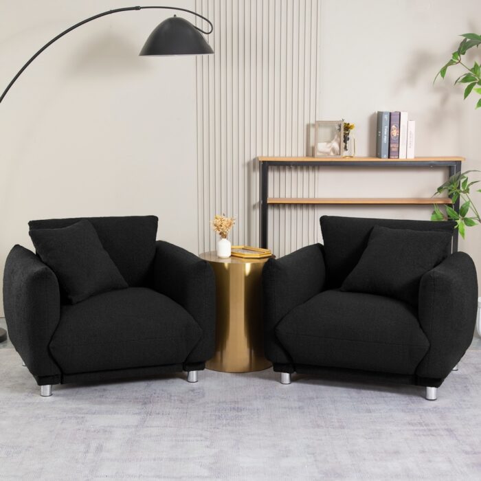 Black Flannelette Single Sofa Armchairs Bread-shape Accent Sofa Chair