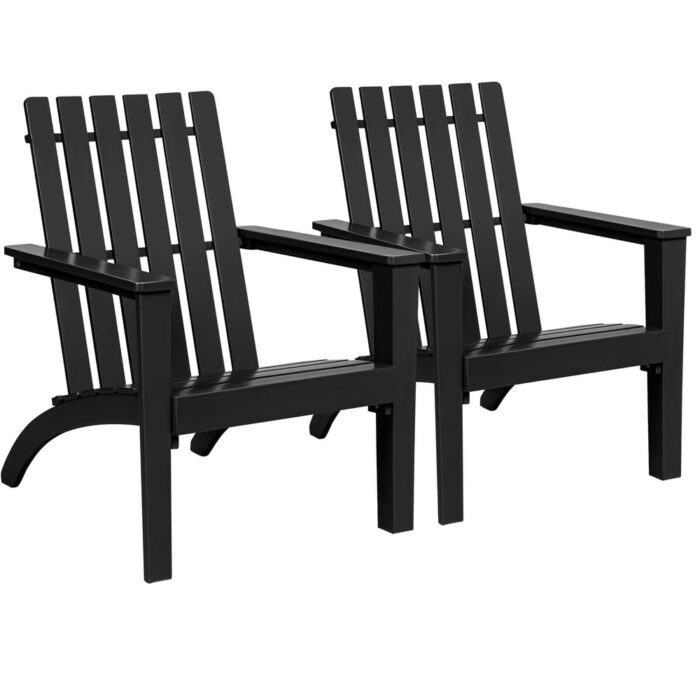 Gymax Set of 2 Outdoor Wooden Adirondack Chair Patio Lounge Chair w/