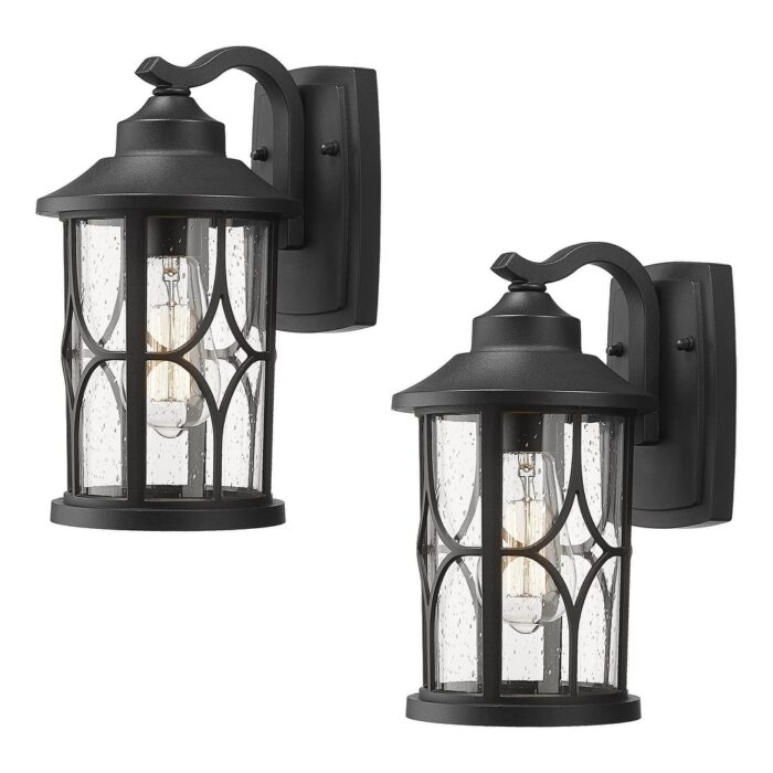 2 Pack Outdoor Wall Light for Porch House, Die-Cast Aluminum with Seeded Glass, Black or White Finish - 2-light