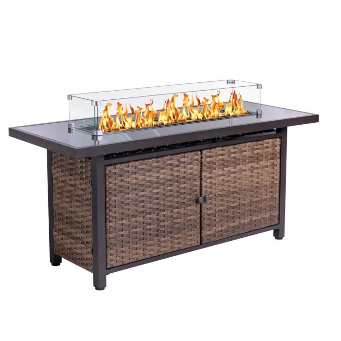 Outdoor Propane Gas Fire Pits Table, 50,000 BTU with Ceramic Tabletop, Glass Fire Stones and Water-Resistant Cover - Image 2