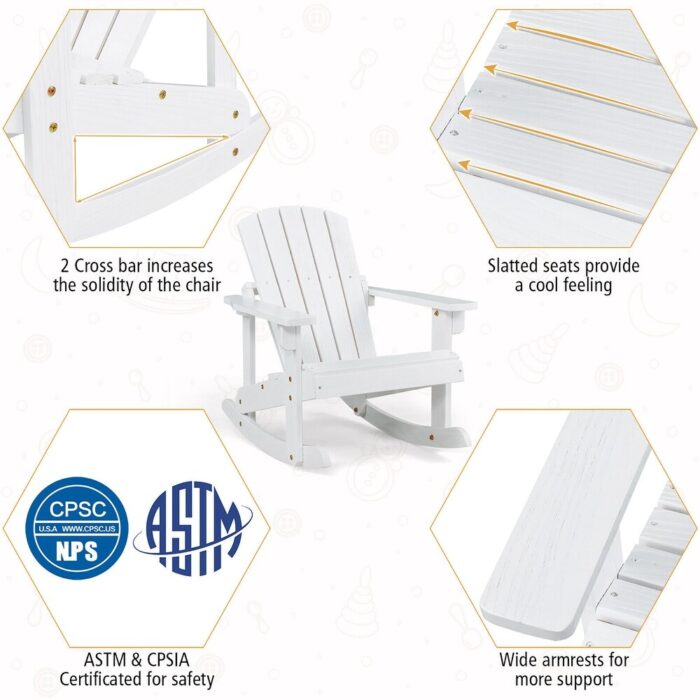 Gymax 2PCS Kid Adirondack Rocking Chair Outdoor Solid Wood Slatted - Image 2