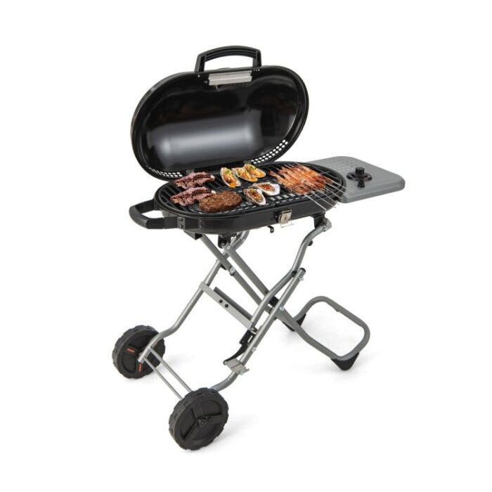 15000 BTU Portable Propane BBQ Grill with Wheels and Side Shelf-Black - 42" x 22.5" x 36.5"