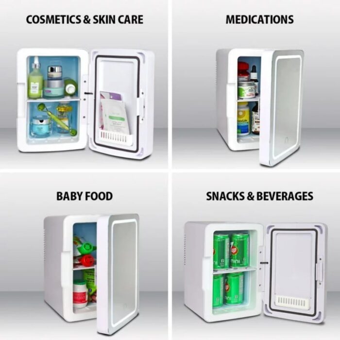 6 Liter Portable Cosmetic Refrigerator LED Lighted Makeup Mirror Cooler - Image 2