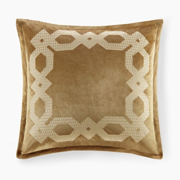 Gracie Mills Mallor Geometric Embroidered Velvet European Pillow Sham - Image 2