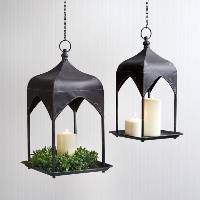 Set of Two Hanging Estate Lanterns - 10¼''W x 10¼''D x 18''H - Image 2