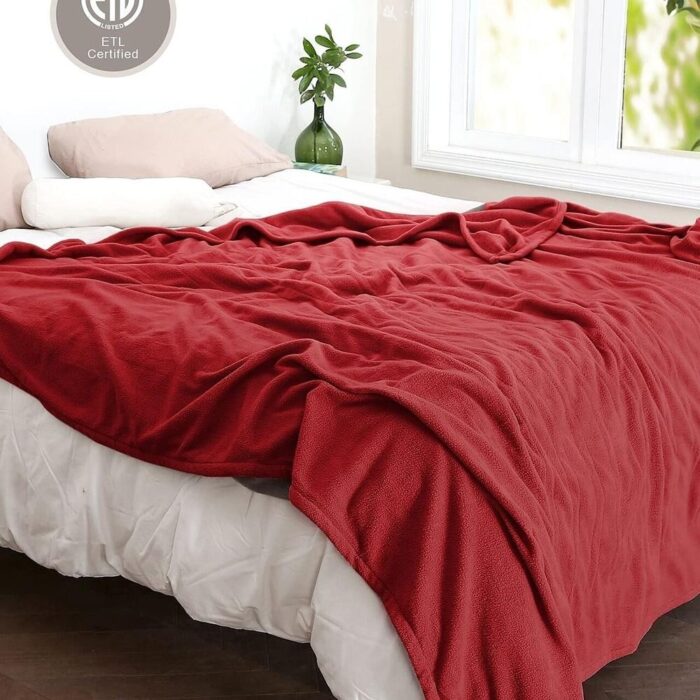 Twin Size Electric Heated Blanket Fleece Warm Bedding Garnet Red