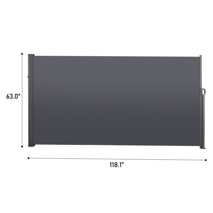 Grey Retractable Patio Side Screen Awning for Privacy with UV Resistant and Waterproof - Image 2