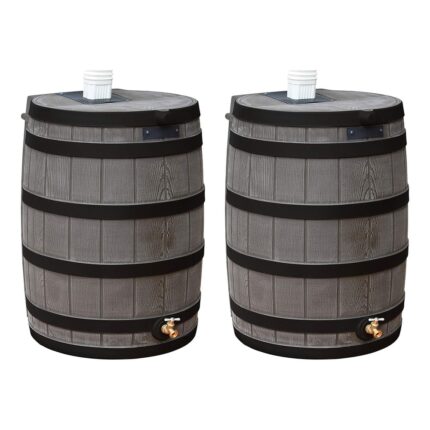 Good Ideas Rain Wizard Wood Rain Water Barrel with Darkened Ribs, Oak, (2 Pack) - 22