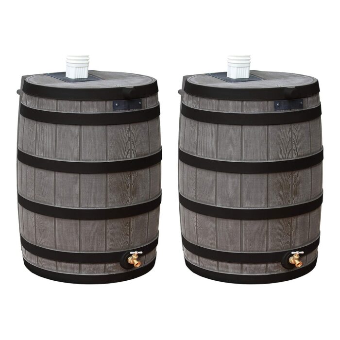 Good Ideas Rain Wizard Wood Rain Water Barrel with Darkened Ribs, Oak, (2 Pack) - 22