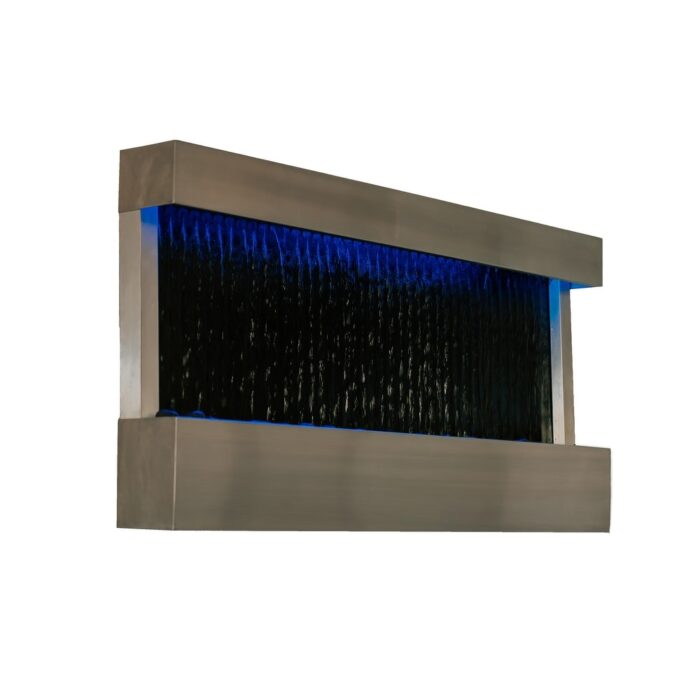 XBrand 47" Steel/Glass Indoor Wall-Mounted Mirror Waterfall Fountain with Pump, LED Lights, and Rocks, Modern Mirror Fountain