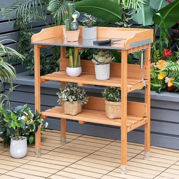 Outdoor Potting Bench Table Wooden Garden Work Station