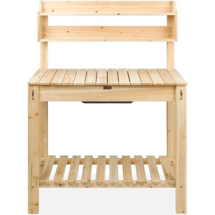 Outdoor Garden Wood Potting Bench Expandable Top with Food Grade Plastic Sink - 39.5(L) x 18(W) x 55.25(H) inches - Image 2
