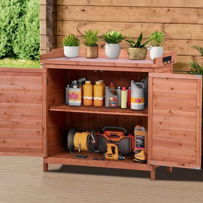 Outdoor Potting Bench, Garden Potting Table, Shelves, Metal Tabletop - 39x19.1x37.4inch(LXWXH) - Image 2